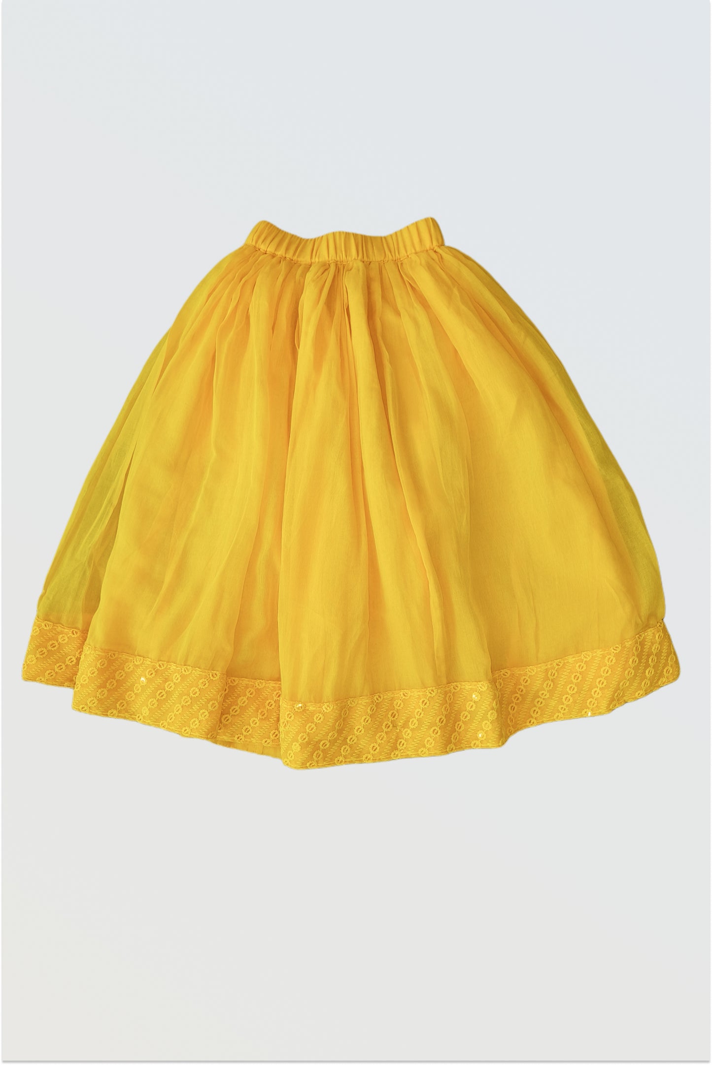Yellow mulmul lehanga set