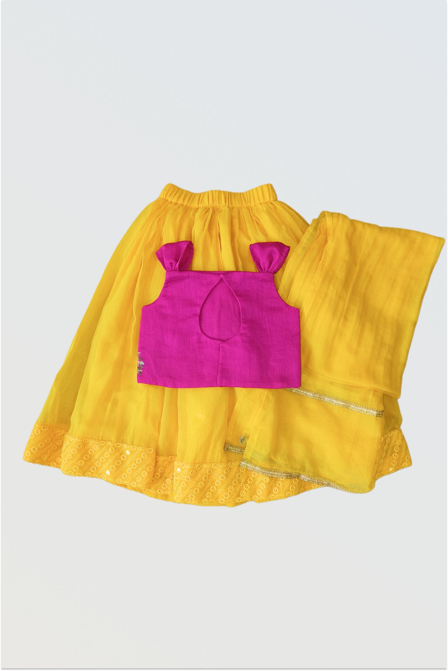 Yellow mulmul lehanga set