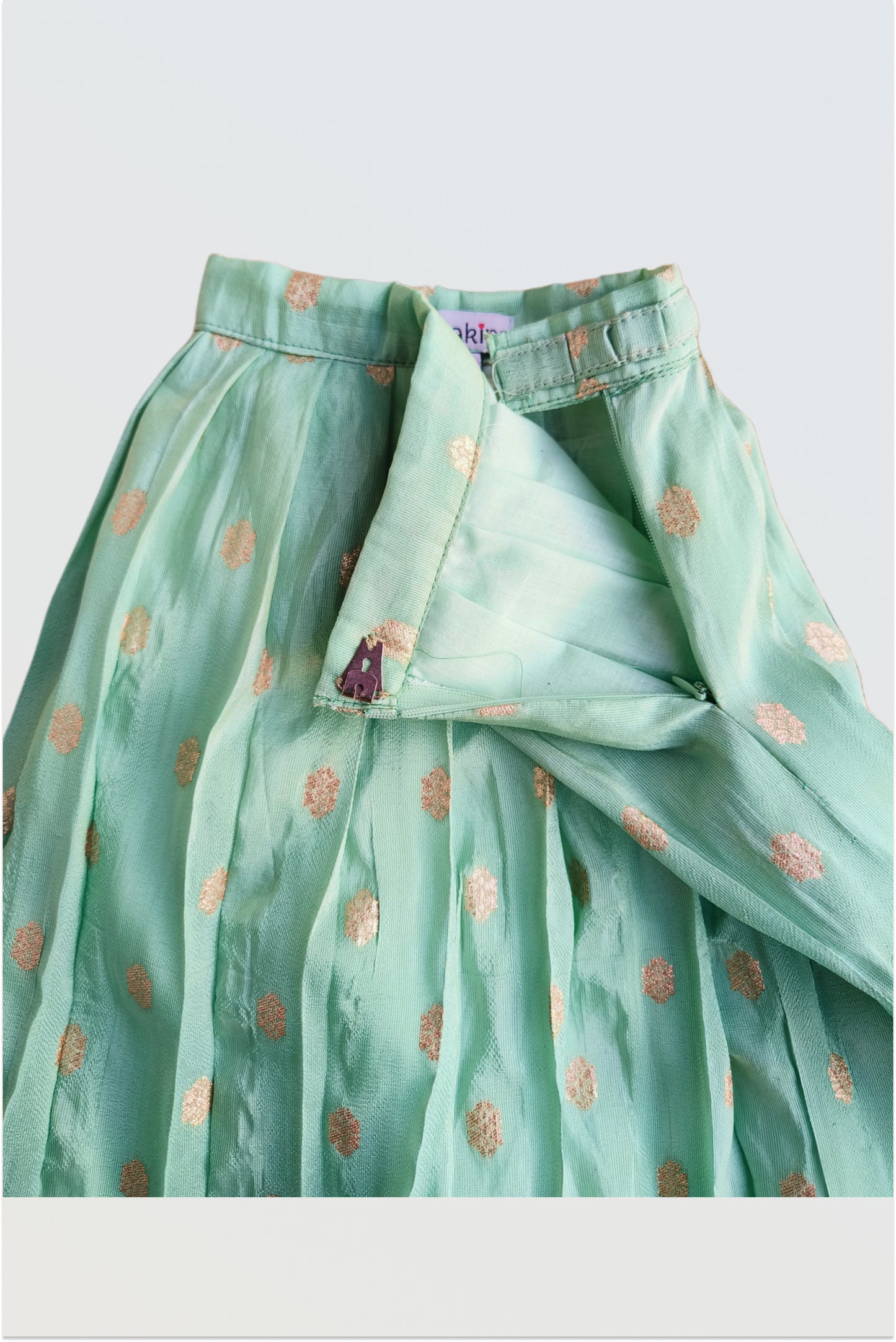 Mint chanderi pleated lehanga set
