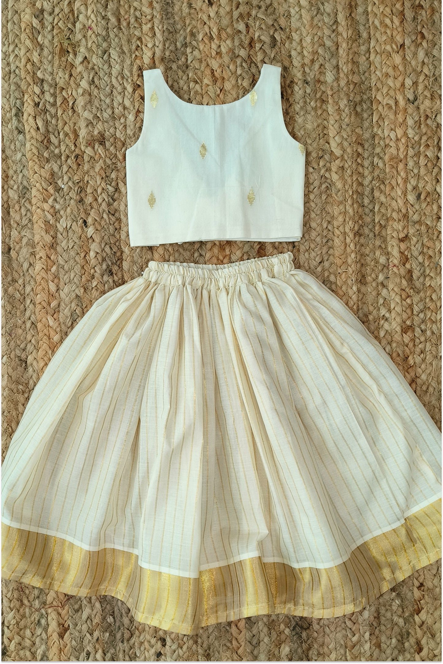 Kasavu border lehanga set with bow back top