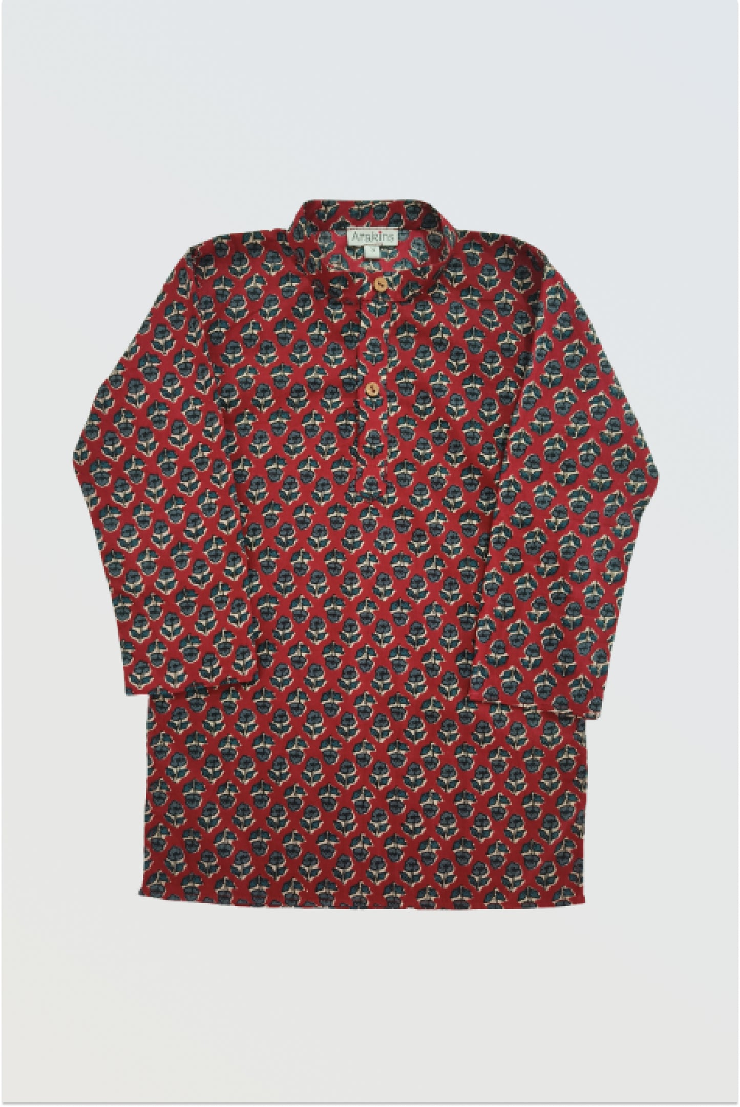 Maroon block printed kurta pyjama set