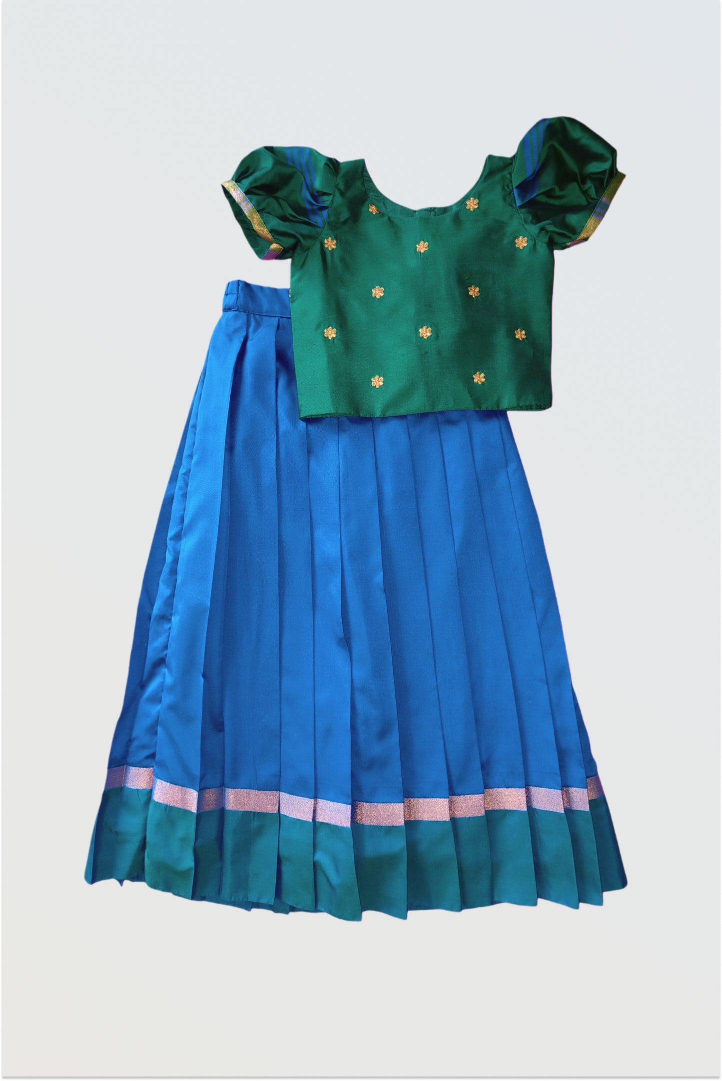 Pattu pavadai with embroidered blouse