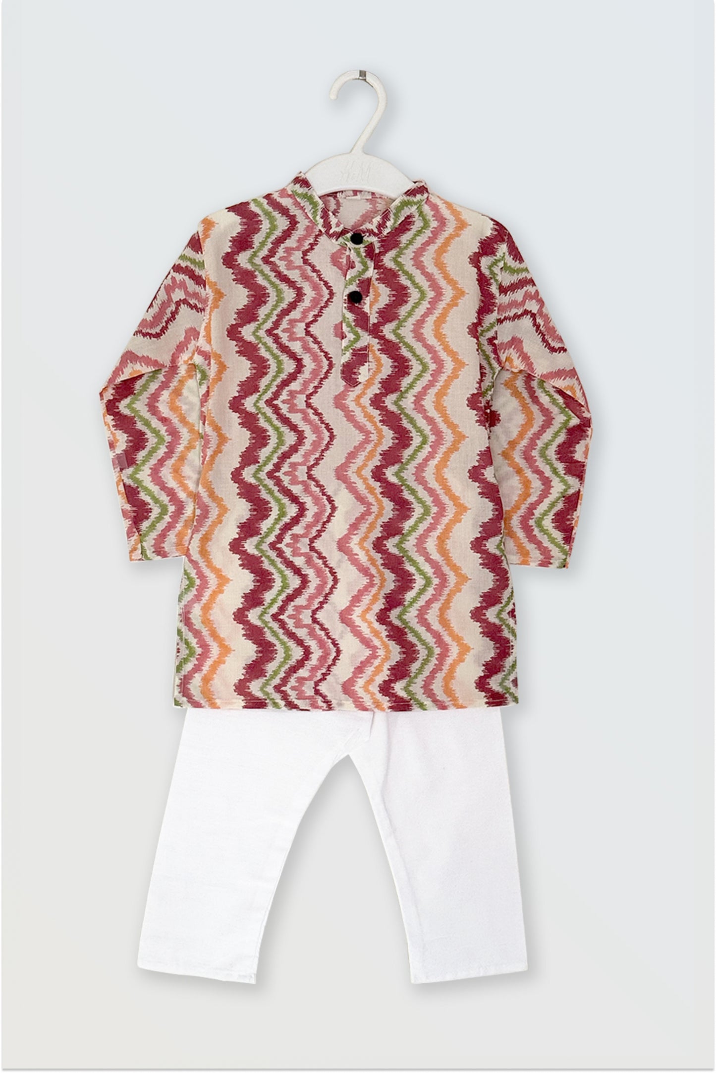 Orange chevron and Blue block printed kurta pyjama combo