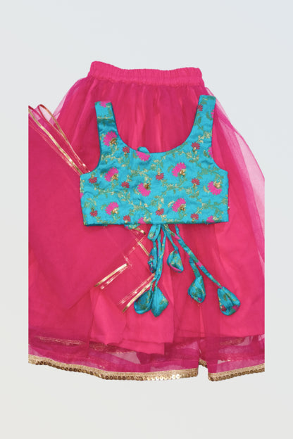 Brocade and net lehanga set