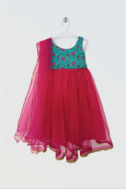 Brocade and net lehanga set