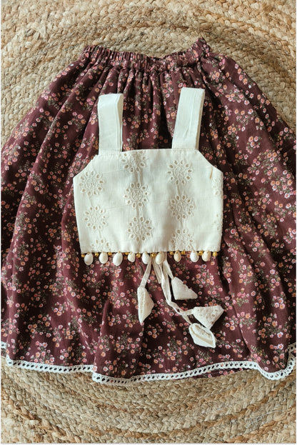 Brown floral lehanga set
