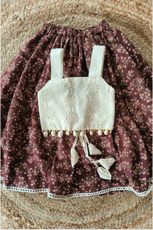 Brown floral lehanga set