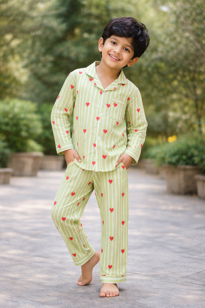 Green with red hearts holiday pyjama set