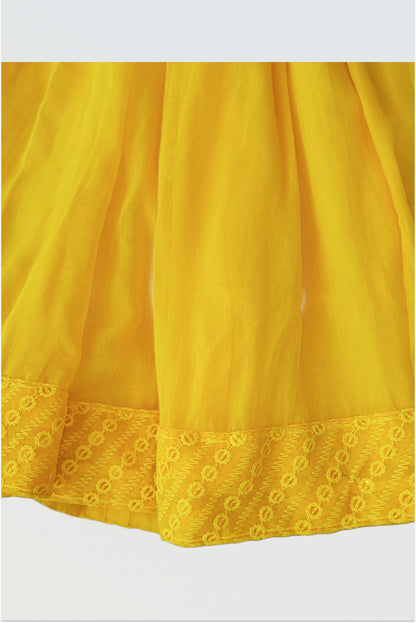 Yellow mulmul lehanga set