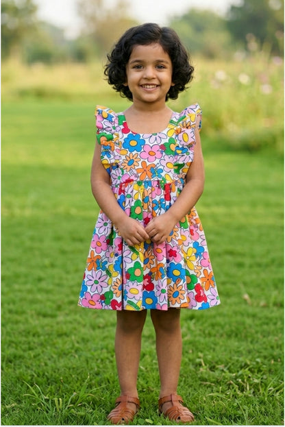 Rainbow petals cotton dress