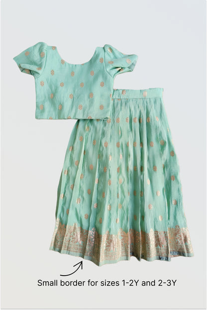 Mint chanderi pleated lehanga set