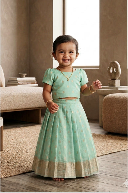 Mint chanderi pleated lehanga set