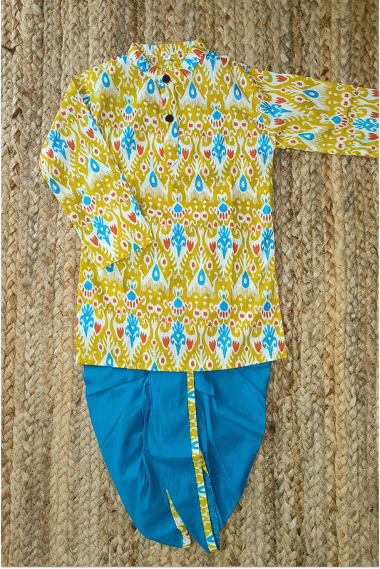 Yellow pure cotton dhoti set