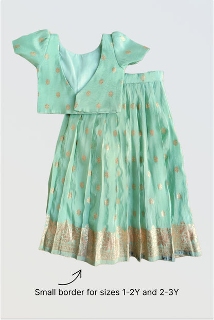 Mint chanderi pleated lehanga set