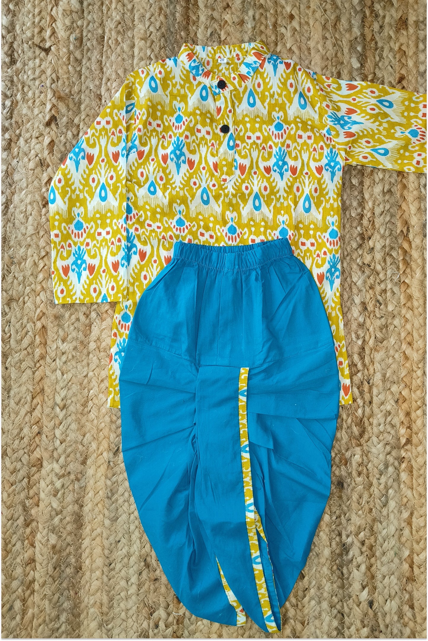 Yellow pure cotton dhoti set