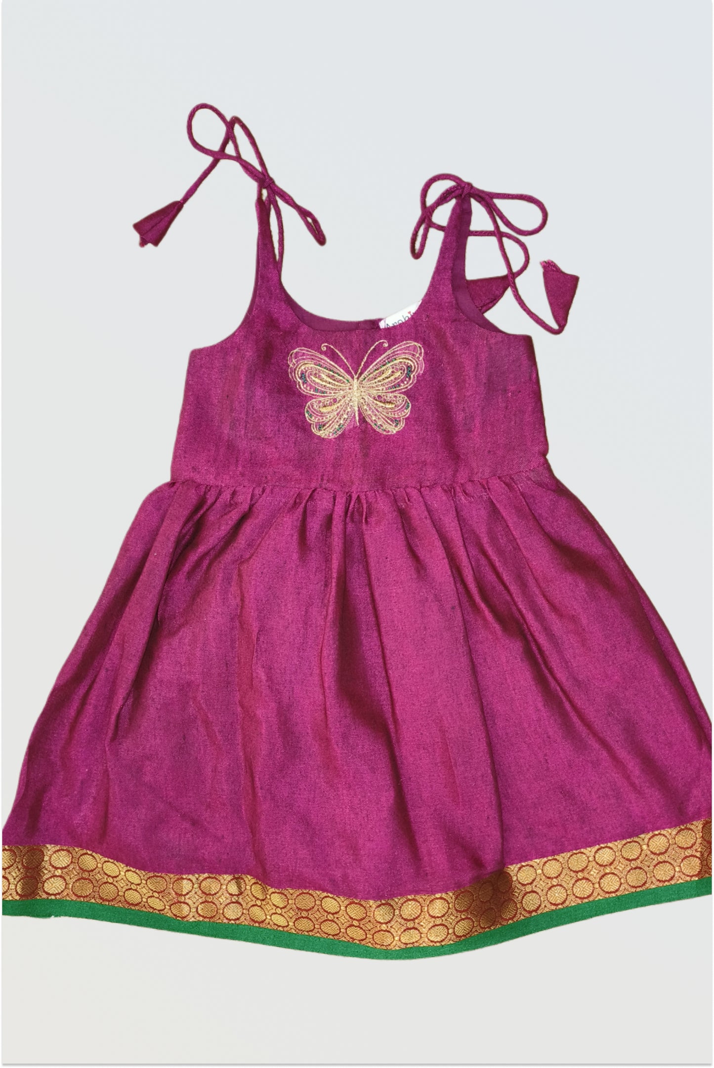 Butterfly embroidered Narayanpet tie-up frock