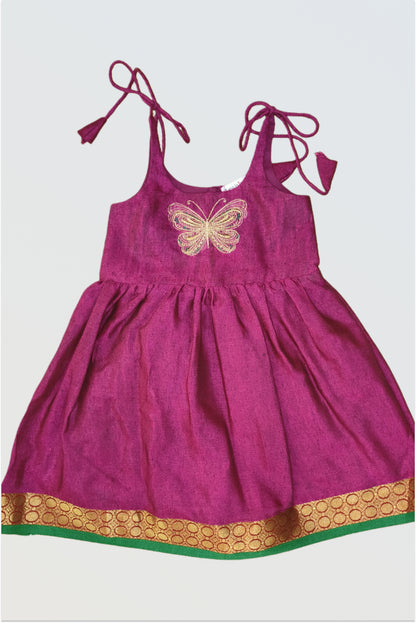 Butterfly embroidered Narayanpet tie-up frock
