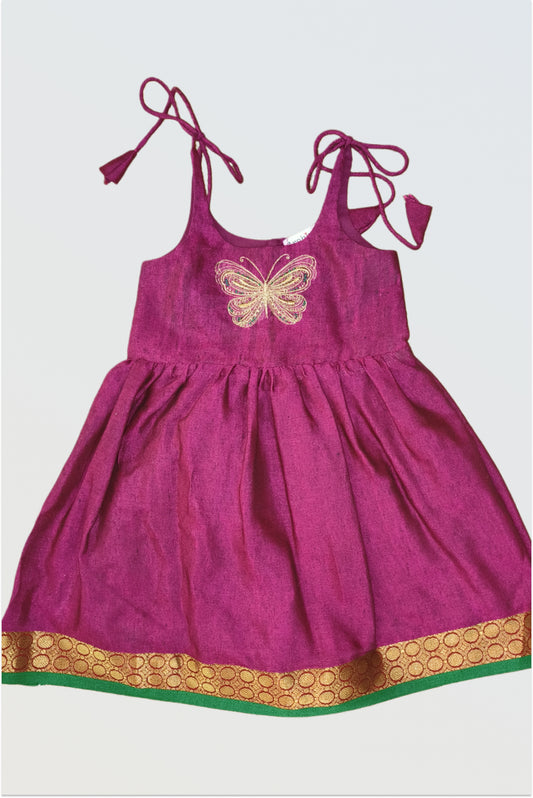 Butterfly embroidered Narayanpet tie-up frock