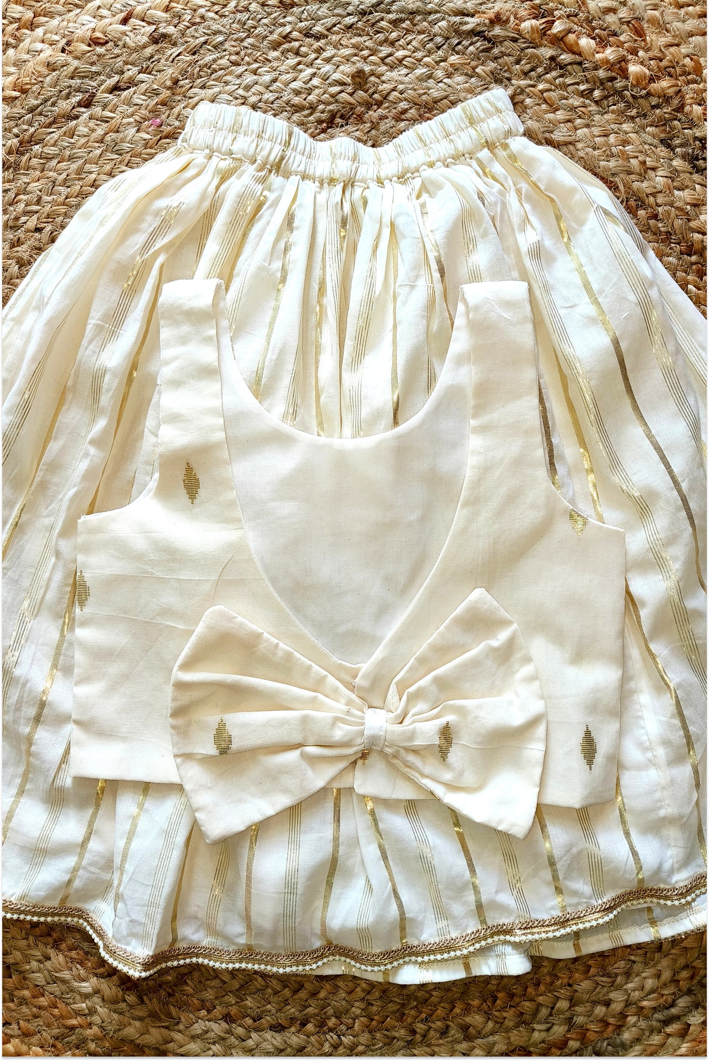 Kasavu Lehanga Set with Bow Back Top