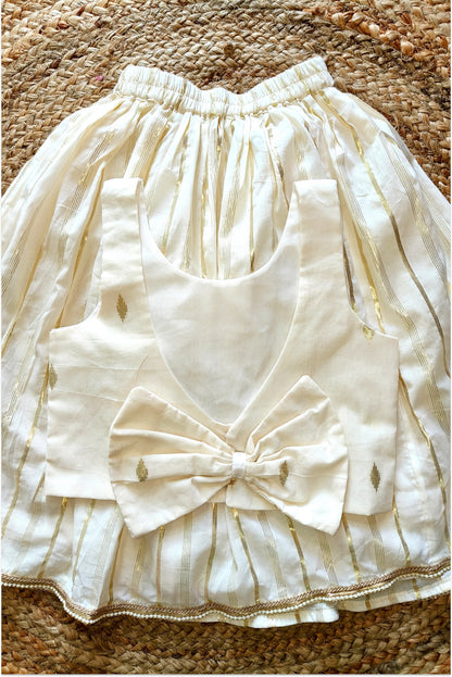 Kasavu Lehanga Set with Bow Back Top