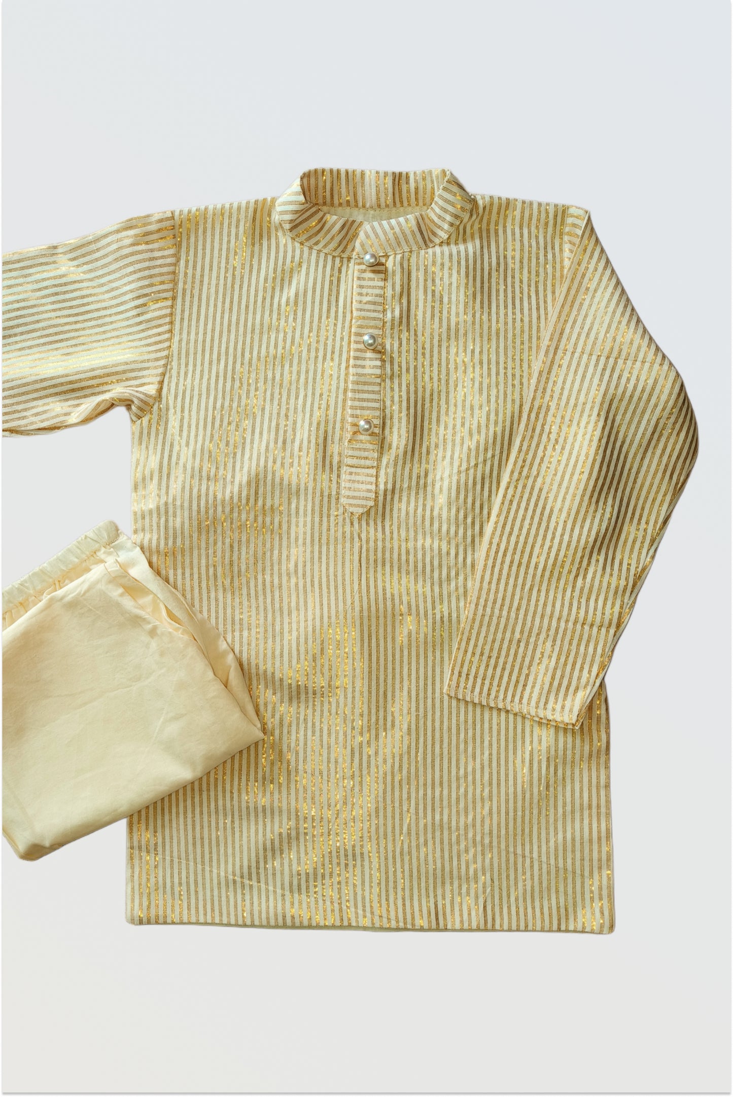 Golden stripes kasavu kurta pyjama set - with lining