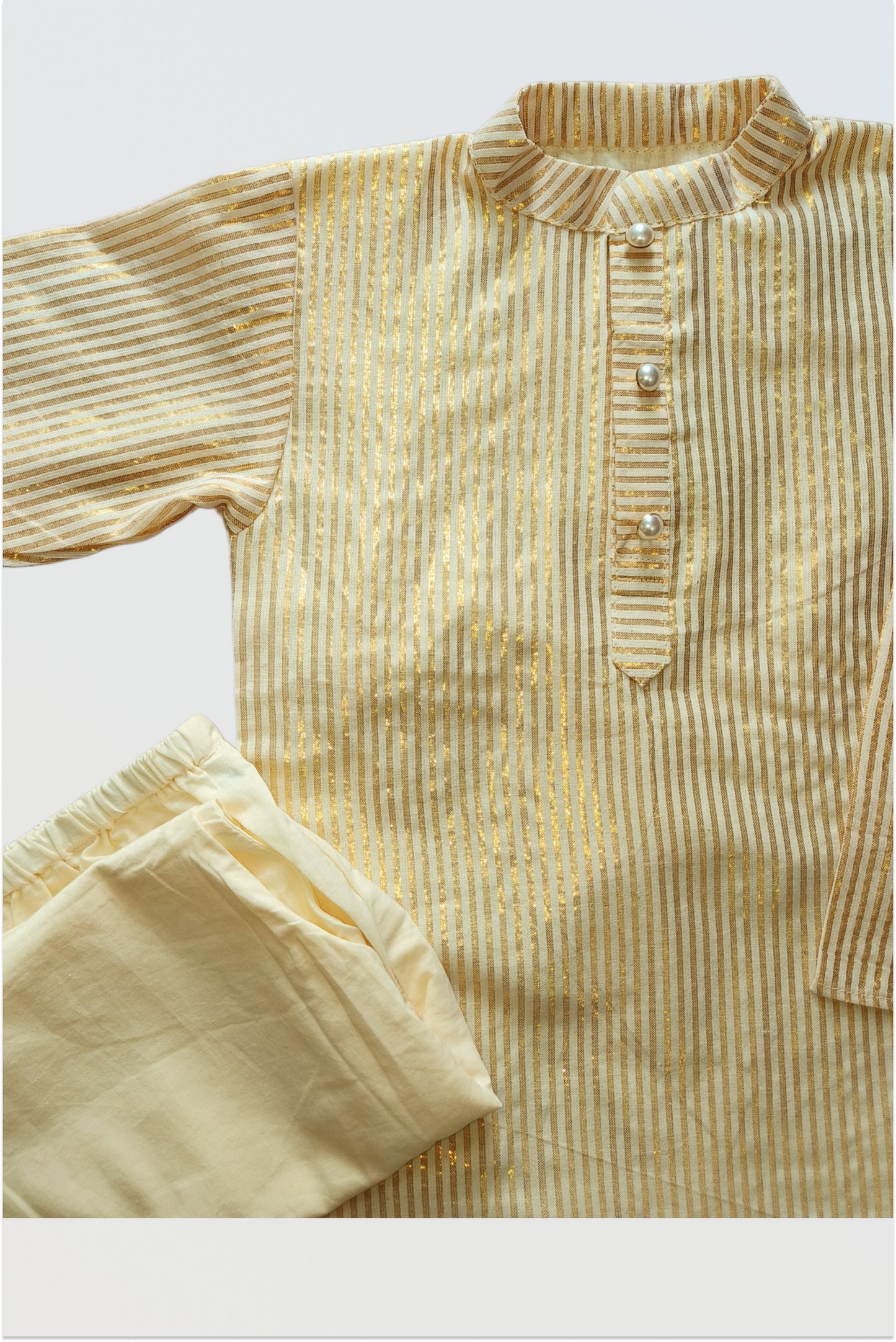 Golden stripes kasavu kurta pyjama set - with lining