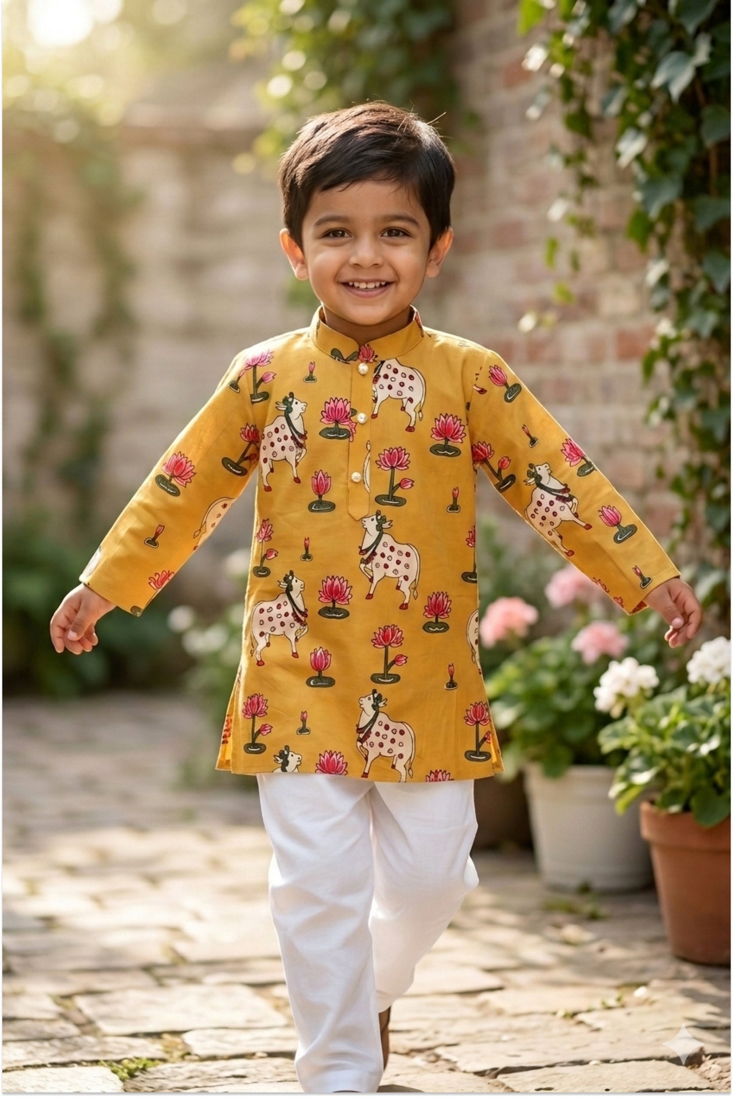 Pichwai printed kurta pyjama set - Yellow