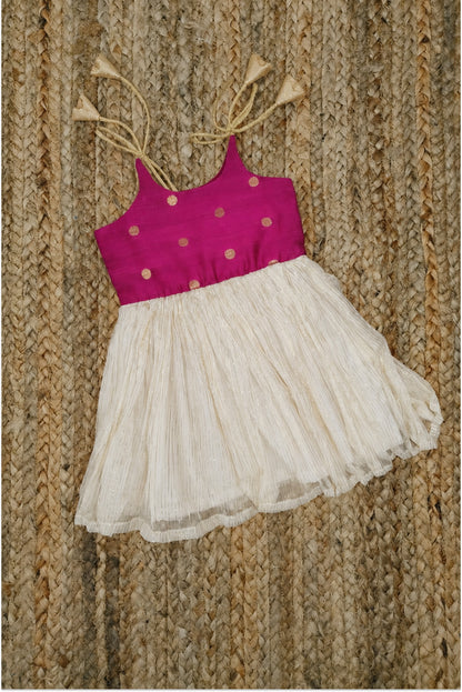 Magenta pearl tie-up frock