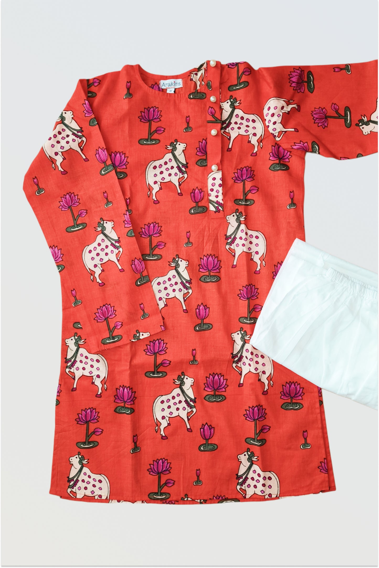 Pichwai hand block printed pure cotton kurta pyjama set
