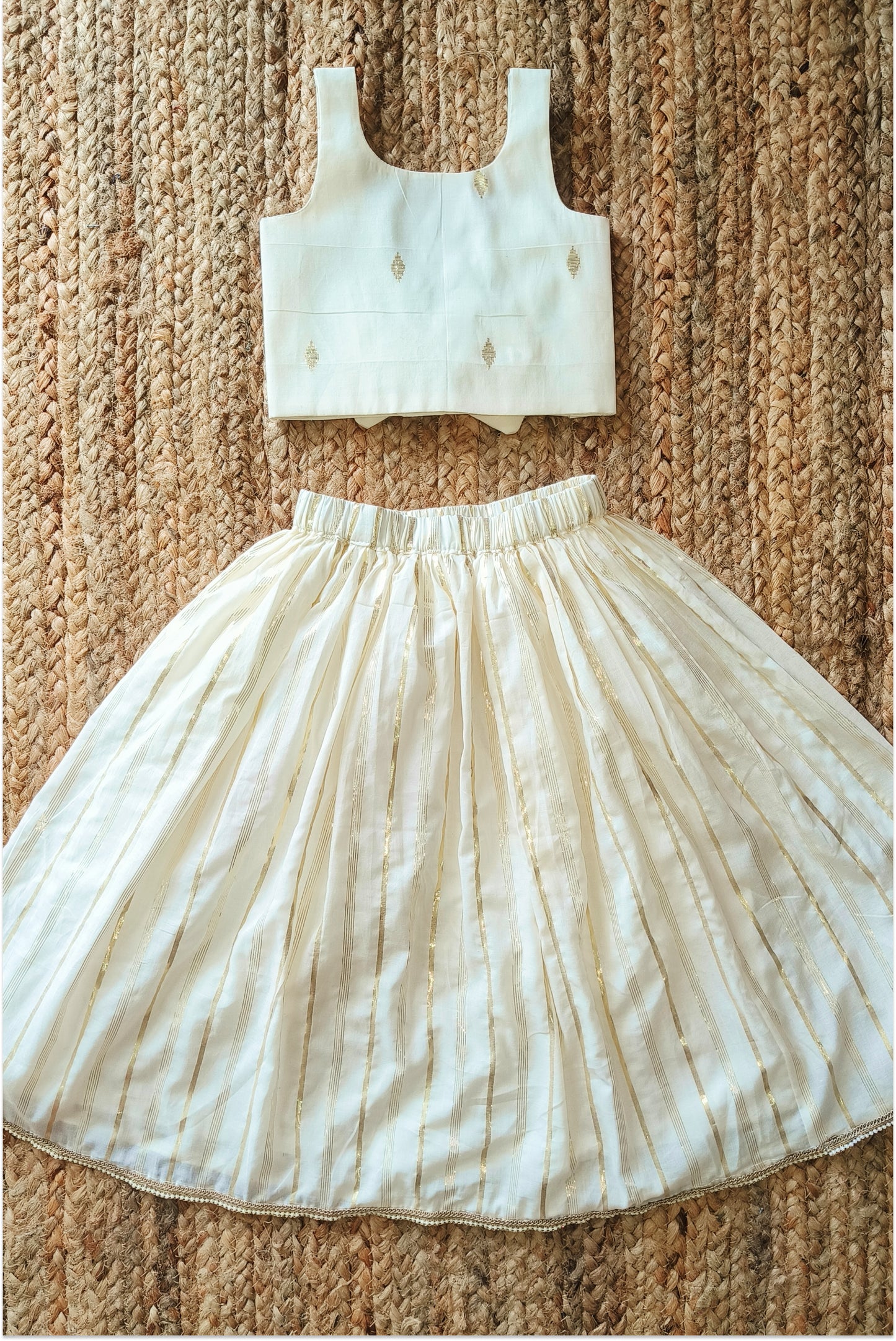 Kasavu Lehanga Set with Bow Back Top