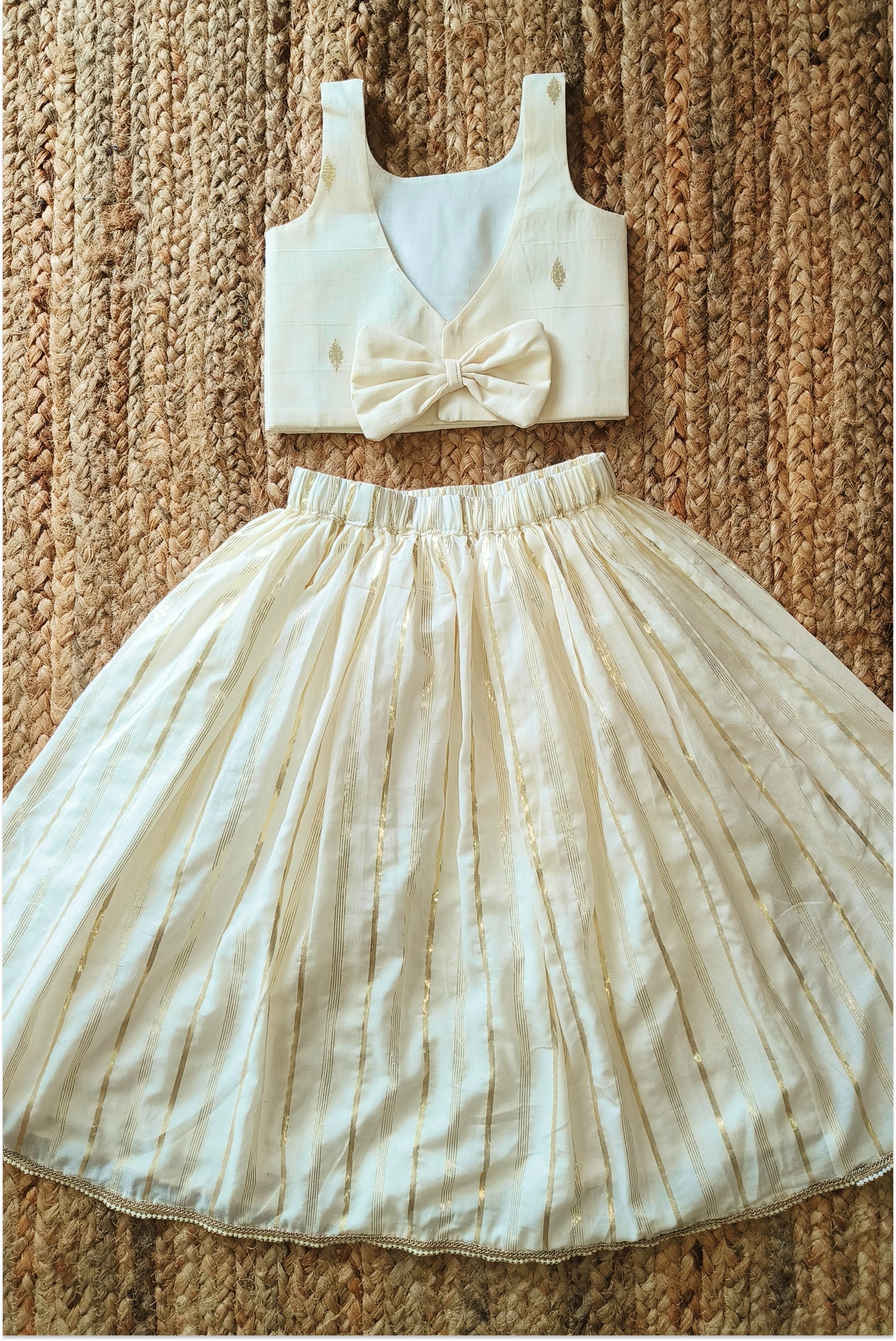 Kasavu Lehanga Set with Bow Back Top