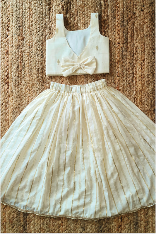 Kasavu Lehanga Set with Bow Back Top