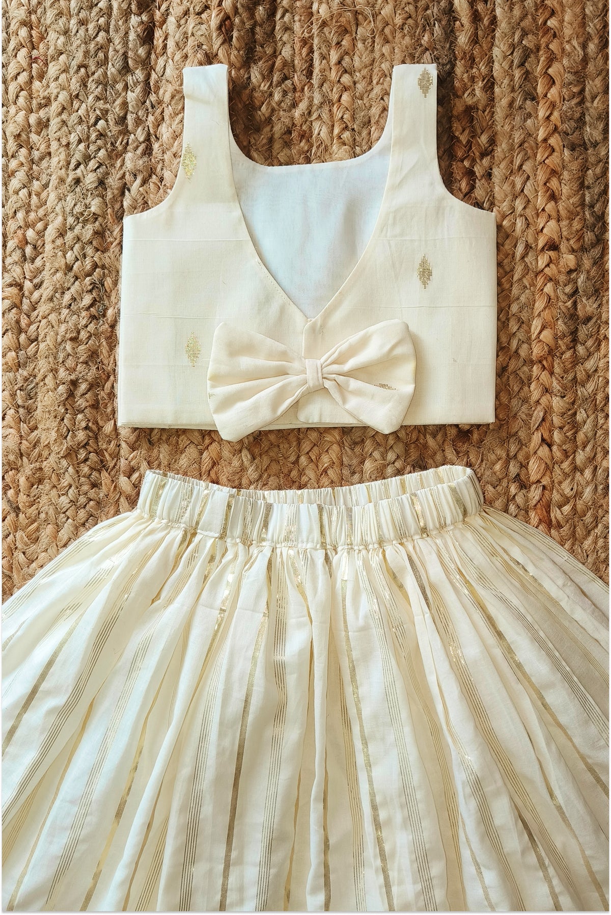 Kasavu Lehanga Set with Bow Back Top