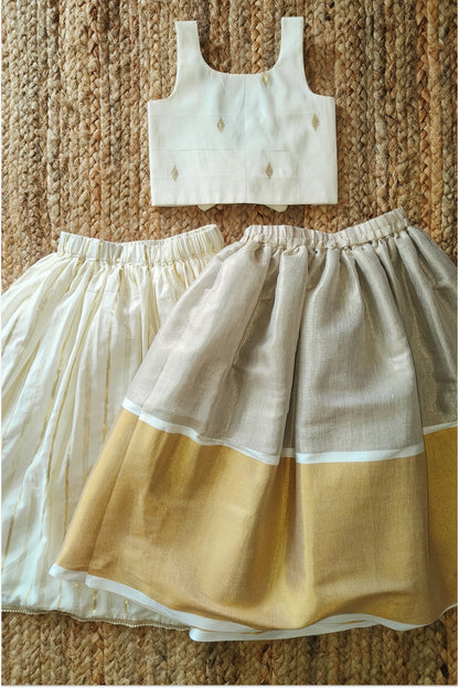 Pearl Kasavu and Kasavu striped lehanga combo