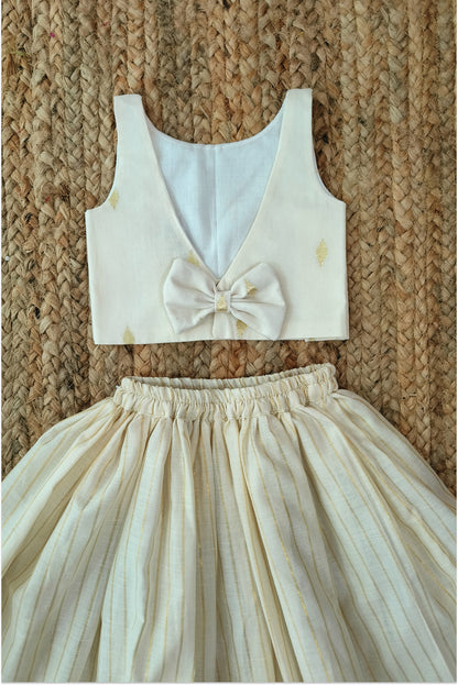 Kasavu border lehanga set with bow back top
