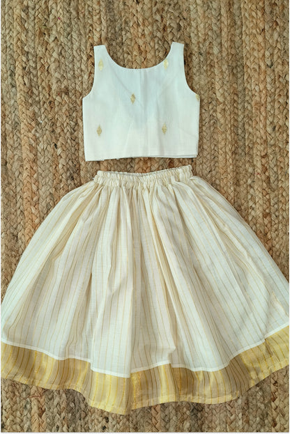Kasavu border lehanga set with bow back top