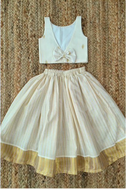 Kasavu border lehanga set with bow back top