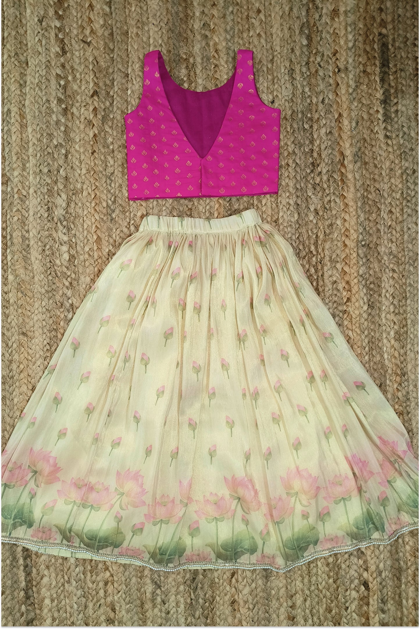 Lotus printed lehenga set for girls by Arakins – traditional kids ethnic wear with printed choli and lehenga