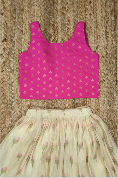 Lotus printed lehenga set for girls by Arakins – traditional kids ethnic wear with printed choli and lehenga