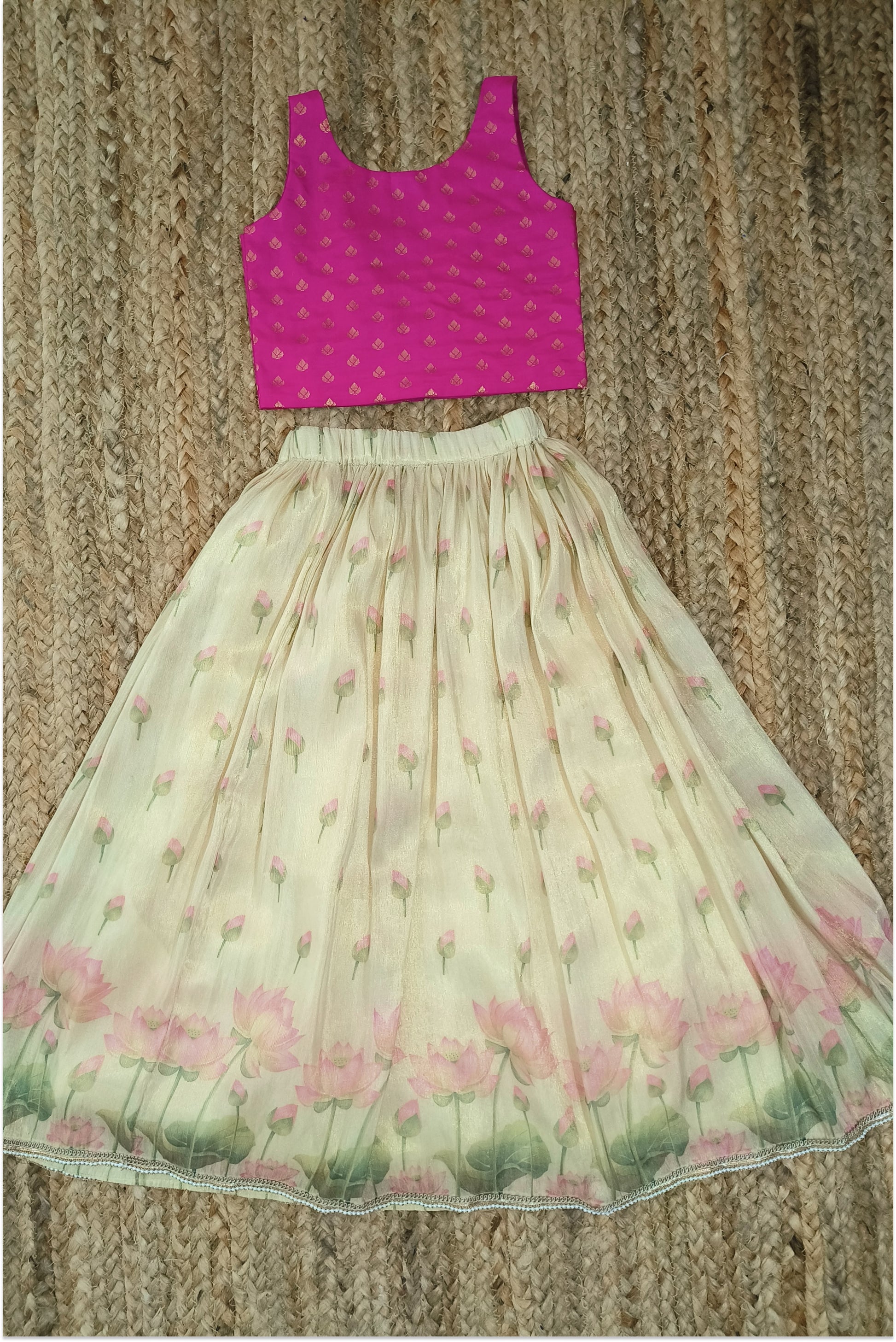 Lotus printed lehenga set for girls by Arakins – traditional kids ethnic wear with printed choli and lehenga