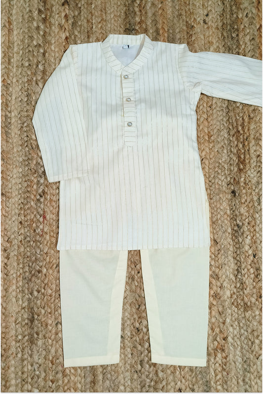 Golden stripes kasavu kurta pyjama set - with lining