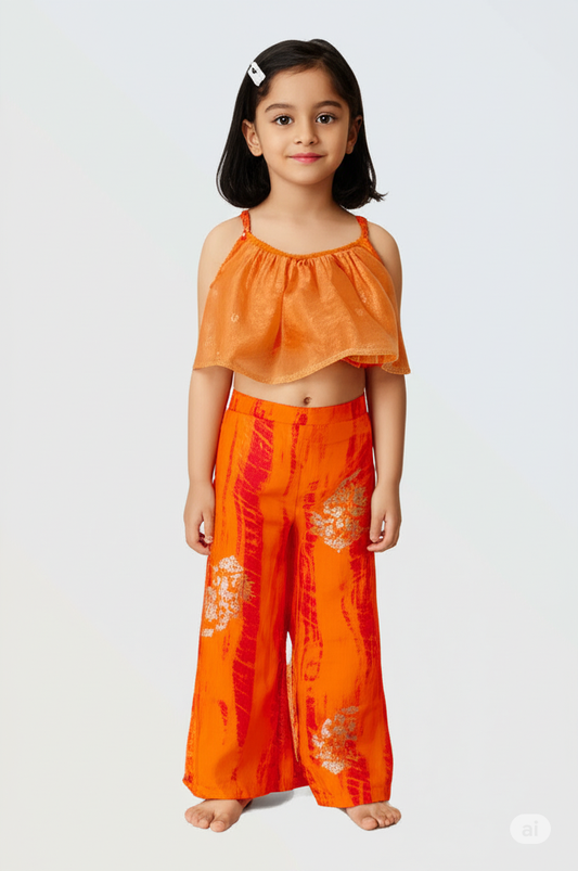 Orange foil printed palazzo set