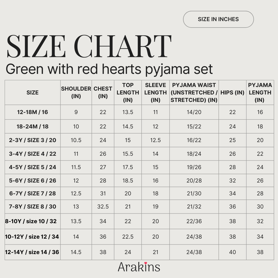 Green with red hearts holiday pyjama set