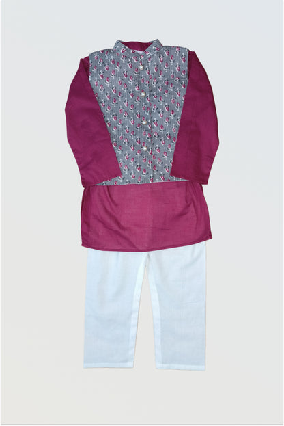 Grey block printed ethnic jacket set