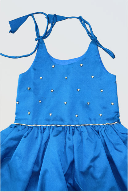 Infants tie-up frock traditional for baby art silk with kubndan work