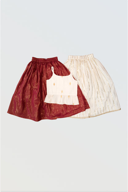 Maroon and Kasavu lehanga set combo