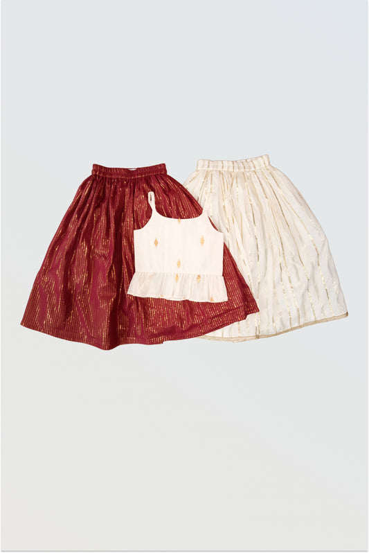 Maroon and Kasavu lehanga set combo