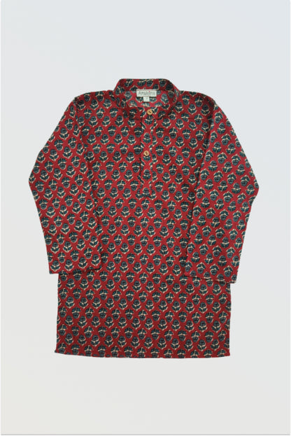 Maroon block printed kurta pyjama set