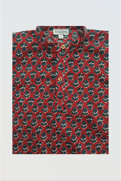 Maroon block printed kurta pyjama set