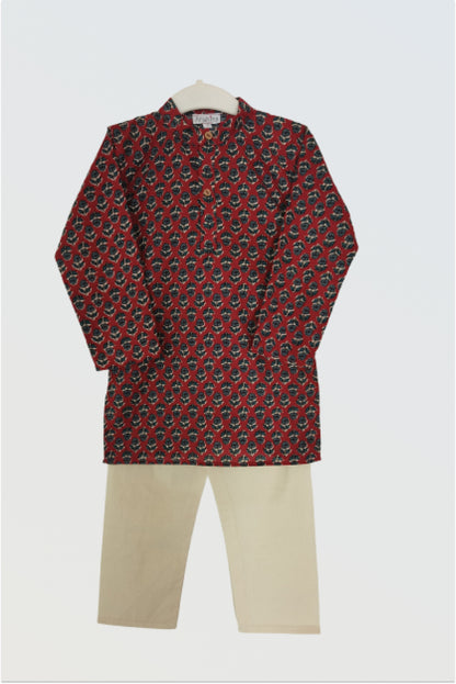 Maroon block printed kurta pyjama set